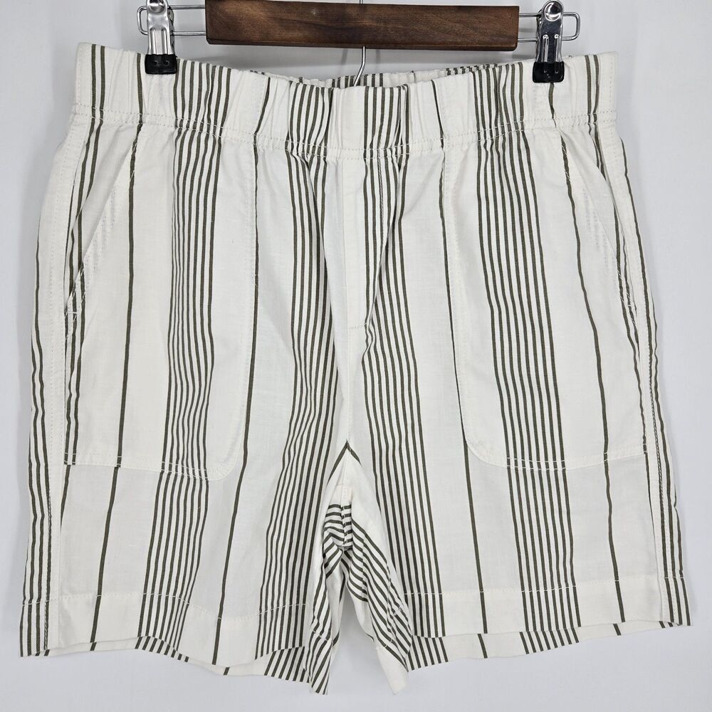 Chicos Linen Blend Pull On Shorts 8 Stripe Coastal Grandma Beach Minimalist